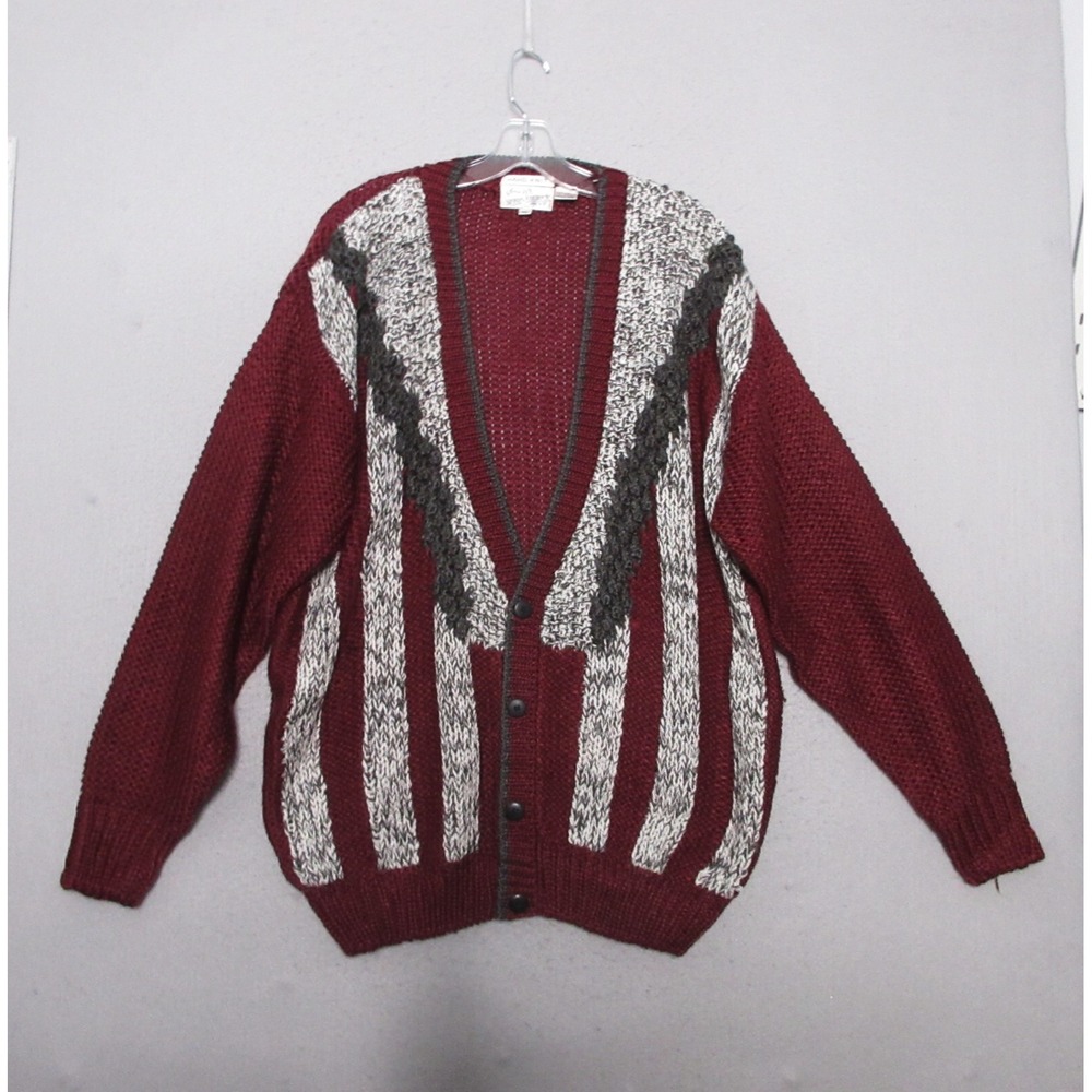 Vintage Sears Roebuck Sweater Cardigan‎ Men XL Hand Knit Grandpa Academia Preppy